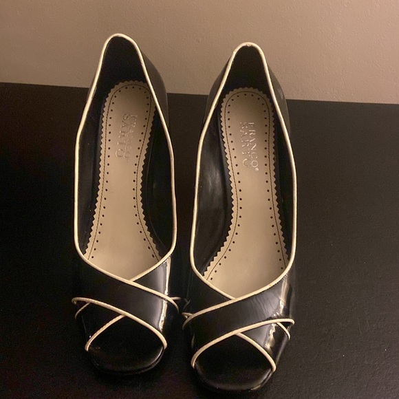Franco Sarto GABE peep toe heels black patent leather with white trim size 9.5 - Picture 5 of 12